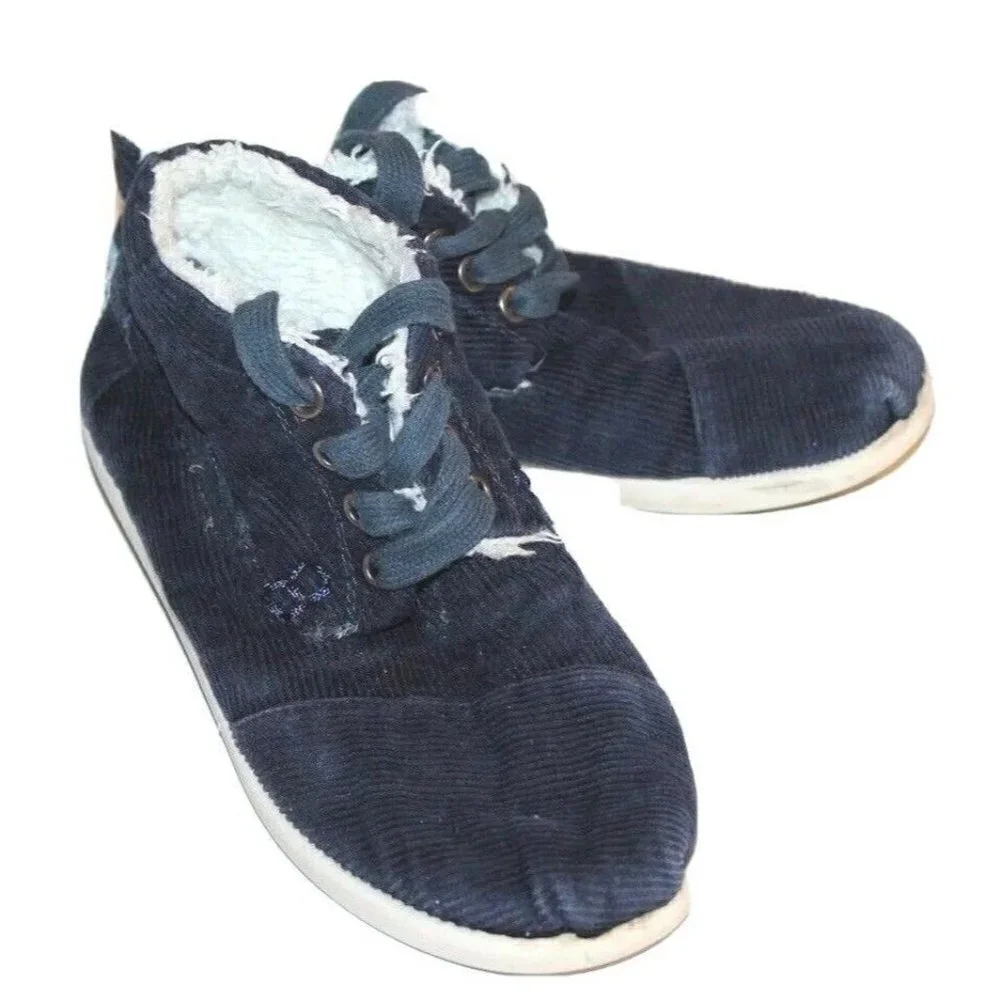 Toms Youth Kids Navy Blue Corduroy Shearling Paseo Mid Lace Ankle Boot 2